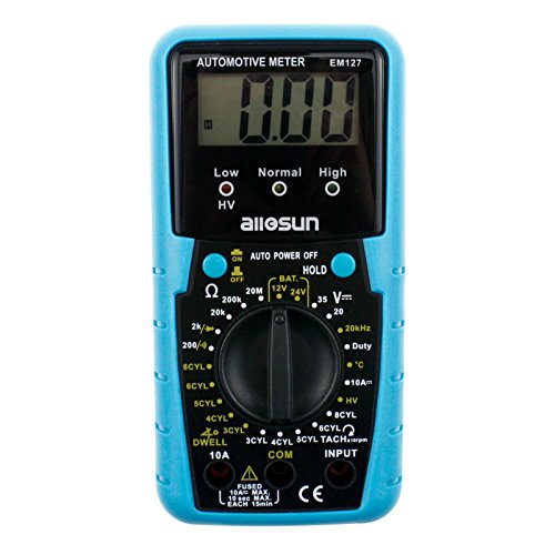 ALLOSUN EM127 Digital Automotive Meter Digital Multimeter RPM Dwell Angel Ignition System Test Duty Cycle Measurement 1999 Reading LCD DCV DC Resistance Measure