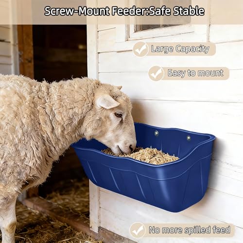 Hanging Goat Feeders,Chicken Feeder Waterer,Large Feed Trough 7.5 Quart 2 Pack,Hanging Fence Feed Trough for Poultry Livestock,Blue - color: Blue, size: 7.5 Quart (2 Pack)