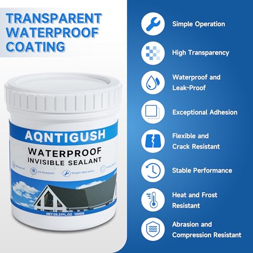 Transparent Waterproof Sealant 35oz, Clear Invisible Coating | 1KG Water-based acrylic sealer, Bonds to roofs, walls, bathrooms, concrete & wood, UV-resistant & flexible, Easy to apply - size: 35 oz
