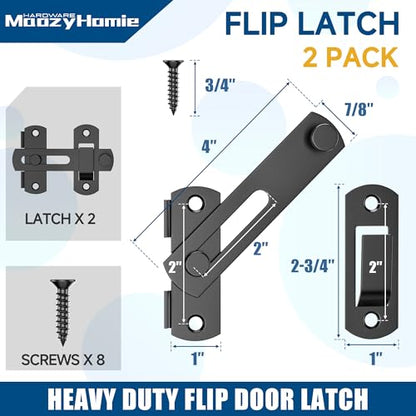 4 Inch Flip Latch Gate Latches, 180 Degree Flip Barn Door Lock Latch, Heavy Duty SUS304 Stainless Steel Flip Sliding Latch, Bolt Buckle Lock for Barn Wood Fence Sliding Doors, Black, 2 Pack - color: Matte Black