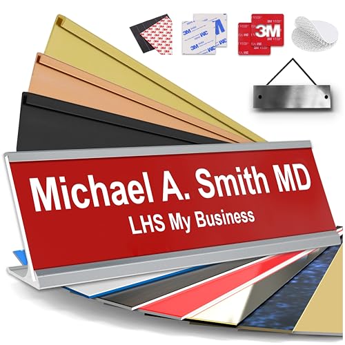 Custom Name Plate for Desk, Red with White Lettering, 2x8 - color: B7 - Red & White Lettering