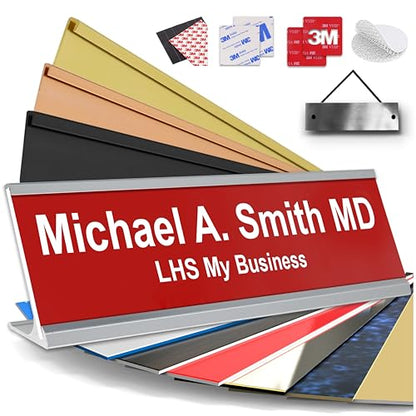 Custom Name Plate for Desk, Red with White Lettering, 2x8 - color: B7 - Red & White Lettering