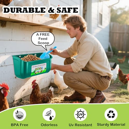 3 Pack Chicken Feeder, Duck Feeder Supplies, Hanging Fence Feed Trough with Clips for Goat, Sheeple, Piglet, Gooses, Turkeys, Dog Livestock Poultry, 8 Quarts in Total, Feed Scoop Included, Green - color: Green 3pcs