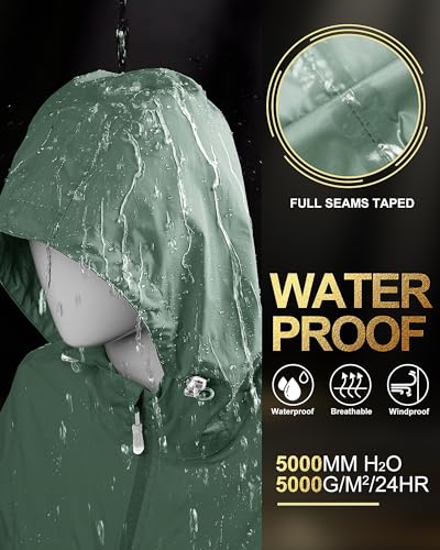 33,000ft Women's Waterproof Long Rain Coats Packable Rain Jacket with Hood - color: Green, size: 3X-Large