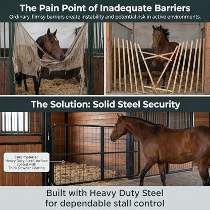 Horse Stall Gates, Horse Stall Door Guards, Stall Gates for Horses, Durable Heavy Duty Steel Mounted Gate, Matte Black Powder Coated, 48 By 24 Inch, Open View Two-Way Access - size: 24"H x 0.8" x 48"L