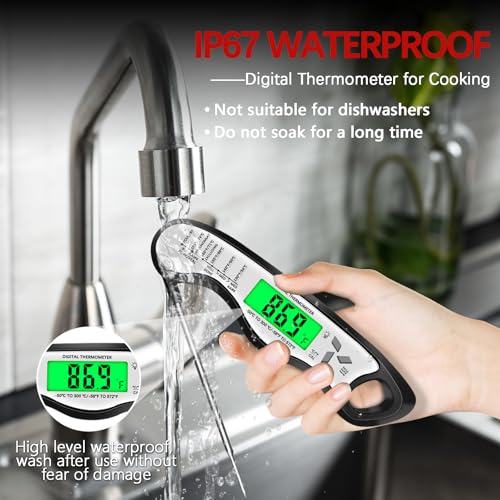 Cooking Thermometer，IP67 Waterproof Meat Thermometer Digital - color: White