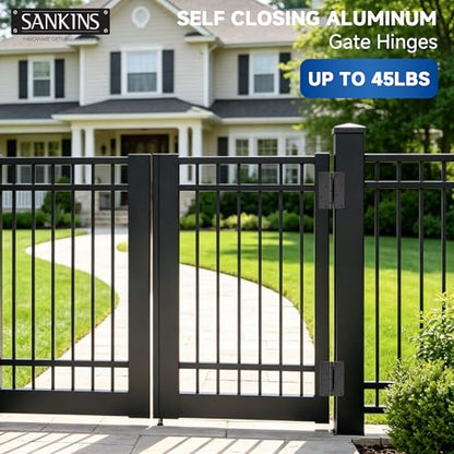 5-3/4" Adjustable Self Closing Aluminum Gate Hinges, Heavy Duty Gate Hinges for Metal Gates, Legged Door Hinges Fence Gate Hinge for Pool Gate, Aluminum Gate, 2pcs, Black