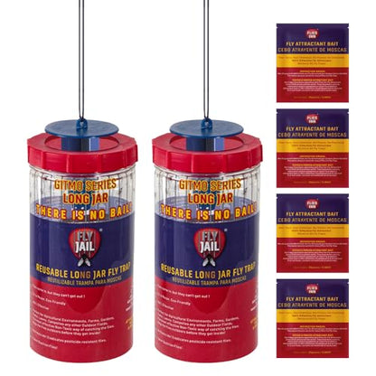 Long Jar Reusable Outdoor Fly Trap with 2 Flies Inn Attractant Baits (2 Pack, 1) - style: 2 PACK