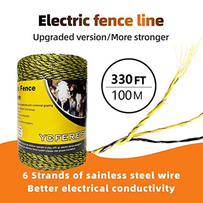 Upgraded Electric Fence Poly Wire 330 Feet 100 Meters and 50 Pcs Black Electric Fence Insulator Screw-in Insulator Fence Ring Wood Post Insulator - size: 330 Feet Wire/50 Insulator