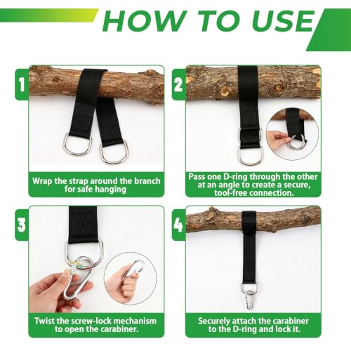 2 PCS Tree Swing Straps Hanging Kit with 2 Carabiners, 160cm / 5.25FT Length Tree Swing Hanging Straps Kit Perfect for Tree Swing Hammocks Punching Bag Gym Bar Chair Seat Outdoor - size: 5.25ft 2PCS