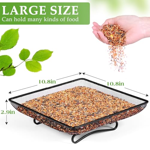 MIXXIDEA Ground Bird Feeder Tray 11x11 Inches, Metal Platform Mesh Seed Tray for Bird Feeders, Great Attracting Garden Yard Decoration for Wild Birds Squirrels Dove,2 Pack - size: 11x11 inches (2 pack)