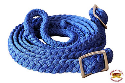 HILASON Braided Poly Barrel Horse Racing Reins Flat Grip Knots 1" X 8Ft | Rein Gifts - color: Blue