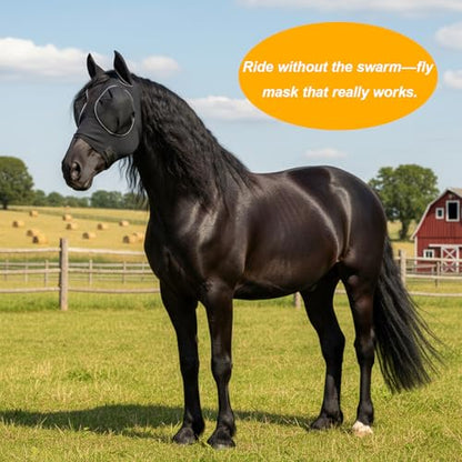 Fly Mask for Horses, Fly Masks for Horses Protection During Summer Turnout, Trail Riding in Bug-Prone Areas, Lycra Fabric with 40 Mesh Count K080 Screen for Enhanced Airflow