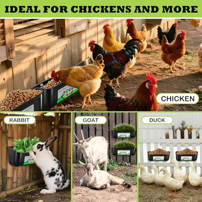 5 Pack Chicken Feeder, Duck Feeder Supplies, Hanging Fence Feed Trough with Clips for Goat, Sheeple, Piglet, Gooses, Turkeys, Dog Livestock Poultry, 8 Quarts in Total, Feed Scoop Included, Black - color: Black 5pcs