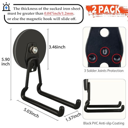 ULIBERMAGNET New Updated Gaint Magnetic Hooks,2 Pack Heavy Duty Large Magnetic Hooks for Extension Cord, Cable, Hose, Power Cord,Rope,Drill,Jig Saw,Circular Saw,Garden Lawn Tools (Black/3.46inch) - style: Upgraded Black Large L Extra Strong Hooks