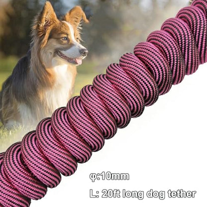 BTINESFUL 8/12/20/30/50/75ft Dog Tie-Out Long Tether Rope Dog Lead for Yard - color: Pink Black, size: 20 Foot
