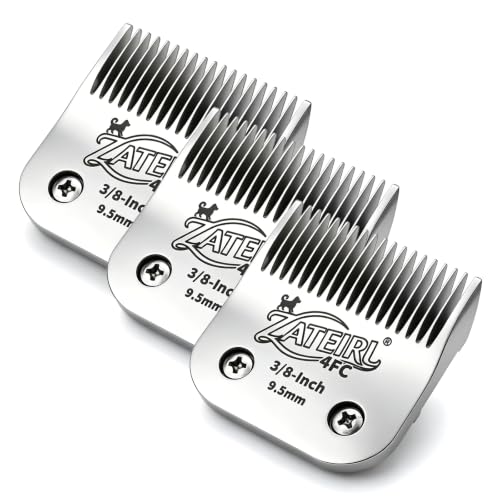 Size 4FC Detachable Pet Grooming Clipper Blade with Ceramic Cutter, 9.5mm 3/8 Inch Cut Length, Silver, Compatible with Andis, Oster A5, Wahl KM10, 3 Pack - color: Silver, size: 4FC 9.5mm - 3 Pack
