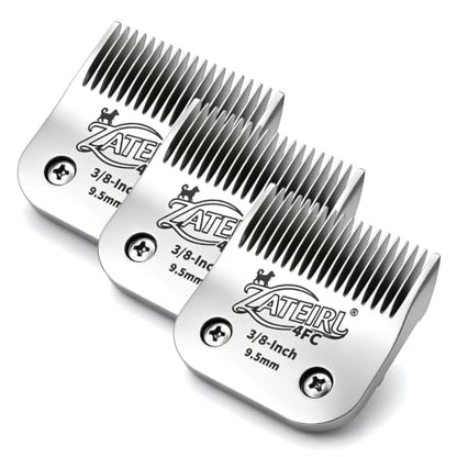 Size 4FC Detachable Pet Grooming Clipper Blade with Ceramic Cutter, 9.5mm 3/8 Inch Cut Length, Silver, Compatible with Andis, Oster A5, Wahl KM10, 3 Pack - color: Silver, size: 4FC 9.5mm - 3 Pack