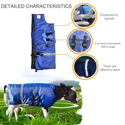 1 Piece -Winter Cow Blanket, Thickened Waterproof Cow Calf Warm Jacket Jacket Padded Windproof Clothes for Cows and Goats Warm Thickened Windproof Belly Protectors Body Length 37in