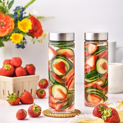 16oz Juice Bottles, Wide Mouth Glass Water Bottles & Stainless Steel Lids - size: 16 Ounces