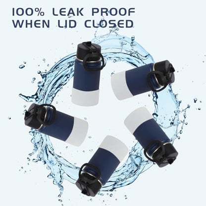 Volhoply 14oz KIds Stainless Steel Insulated Leakproof Water Bottle with Straw Lid and Silicone Boot,BPA-Free Easy Use for Boys&Girls,Double Wall Vacuum Bottles(Navy,1) - color: Navy