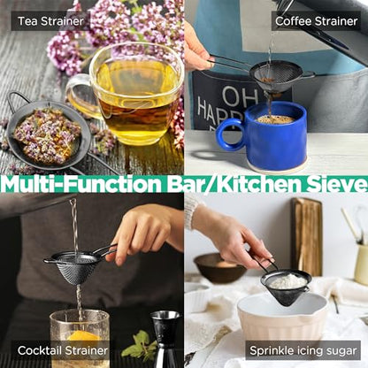Homestia 2 Pcs Stainless Steel Fine Mesh Strainer, Cocktail Strainer, Black - color: Black, size: 2PCS