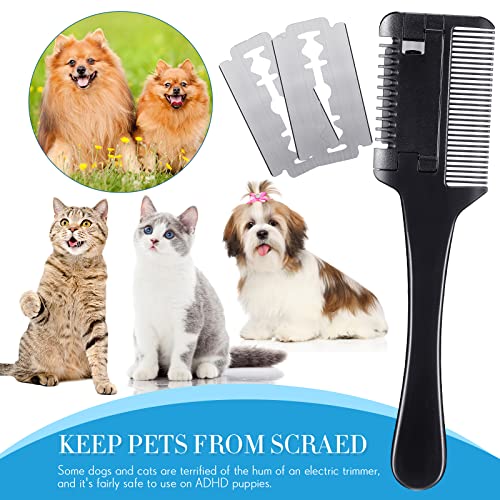 3 Pcs Pet Grooming Razor Comb with 50 Replacement Blades - Double Sided Hair Trimmer, Cutter and Scissors Tool for Dogs and Cats(Black) - color: Black
