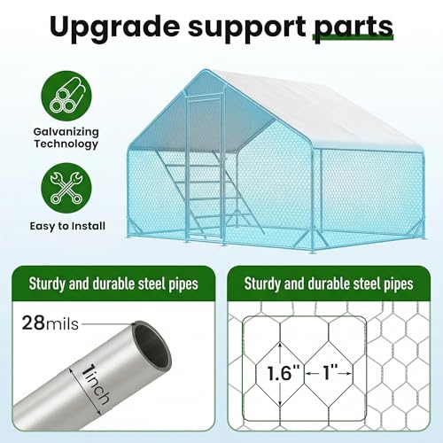 CHIKENCOOP 9.8 x 6.5 x 6.5 ft Metal Chicken Coop, Chicken Run with Cover - size: 118.0"L x 80.0"W x 80.0"H