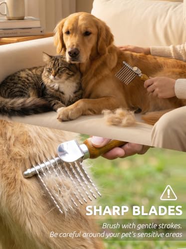 TAKAVU Dematting Comb for Dogs & Cats, 9-Blade Undercoat Rake
