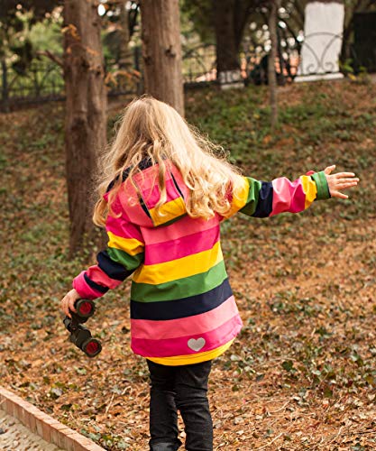 M2C Girls Hooded Fleece Lined Windproof Softshell Windbreaker Jacket - color: Stripe Pink, size: 7 Years