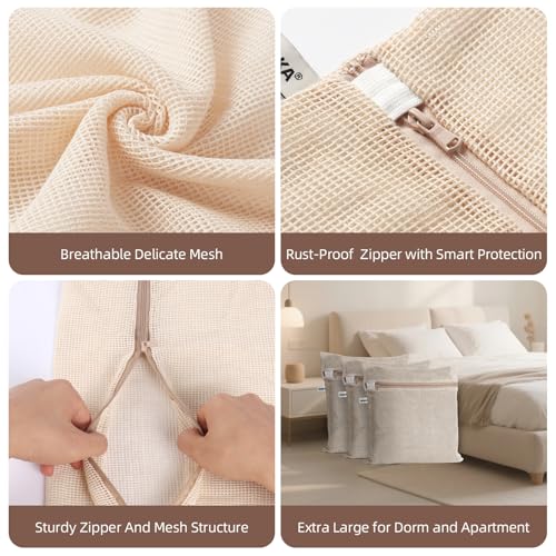 100% Pure Cotton Mesh Laundry Bags, Premium Soft, No Dye, Natual,Set of 3(XXL) - size: XX-Large