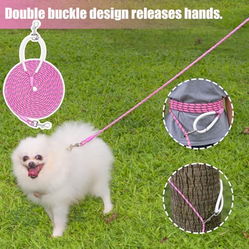 Lightweight Nylon Training Leash 30FTx1/4in Pink with Comfortable Silicone Handle Highly Reflective No Tangle for Dogs Cats Outside Walking Camping Backyard.