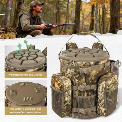 BLISSWILL Hunting Bucket Backpack with Seat Suitable for 5-gallon fishing - color: Timbreon Camo