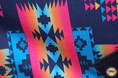 Black Aztec 66 in HILASON 1200D Winter Turnout Blanket | 600D polyester, 400-gram poly fill, waterproof rip-stop, belly wrap, shoulder gussets, fleece withers, double-buckle closure - color: Black Aztec, size: 66 In