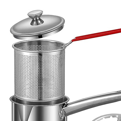 Stainless Steel Deep Fryer Pot Small Deep Fryer Pot Multifunction with Strainer Basket Butter Warmer Pot Milk Pan for Home Restaurant, Burner Rack 1.2L