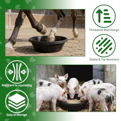 3Pcs Heavy Duty Rubber Feed Pan, 8Q/2Gal Horse Feed Bucket - color: Black-3 Pcs, size: 2Gal(8Q)