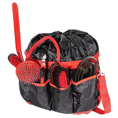 Schneiders Deluxe Horse Grooming Kit | Color Red | Comprehensive Horse Care | Extra Roomy Tote | Inclusive Grooming Tools | Stylish Black & Red Design | Convenient Shoulder Strap - color: Red