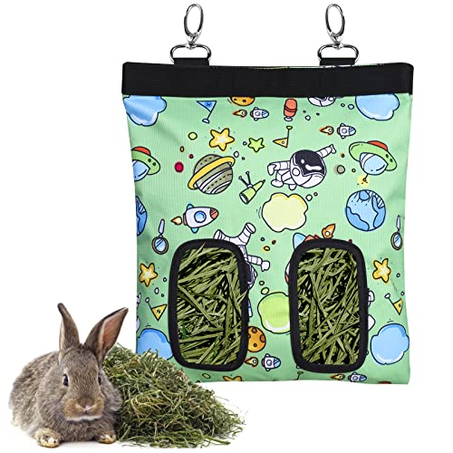 Rabbit Hay Feeder Bag Hanging Hay Rack (Pattern Green, 2 Windows) - color: Pattern Green