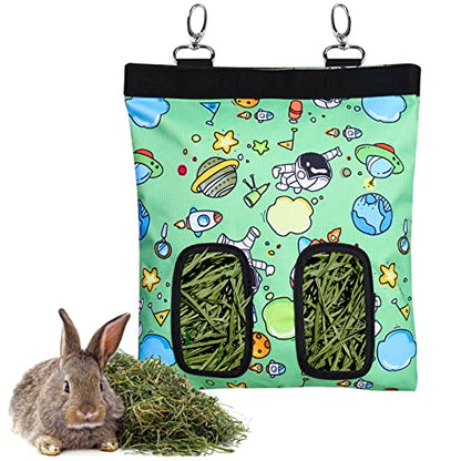 Rabbit Hay Feeder Bag Hanging Hay Rack (Pattern Green, 2 Windows) - color: Pattern Green
