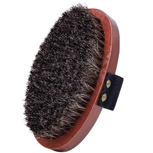 Dry Brushing Body Brush, Exfoliating Body Scrubber Natural Horsehair Bath Brushes Wooden Handle for Shower, Skin Exfoliation, Cellulite and Lymphatic Improvement Gift