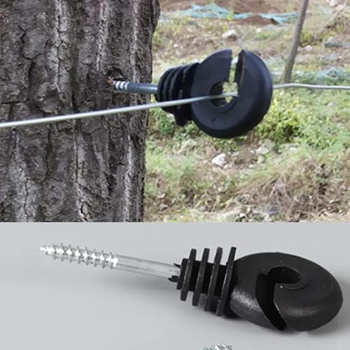 25 Pcs Black Electric Fence Insulator Ring Post Self-Tapping Insulator with Socket Tool for Wood Post, High Resistance Insulating Nails for Livestock Fence, Pasture, and Ranch