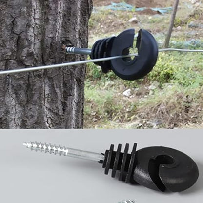 25 Pcs Black Electric Fence Insulator Ring Post Self-Tapping Insulator with Socket Tool for Wood Post, High Resistance Insulating Nails for Livestock Fence, Pasture, and Ranch