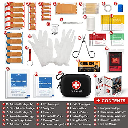 Mini First Aid Kit, 100 Pieces Water-Resistant Hard Shell Small Case - Perfect for Travel, Outdoor, Home, Office, Camping, Hiking, Car (Black) - color: Black
