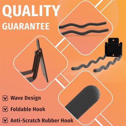 HUHOLE 4 Pack 12 Inch Wave Garage Hooks Wall Mount Hangers