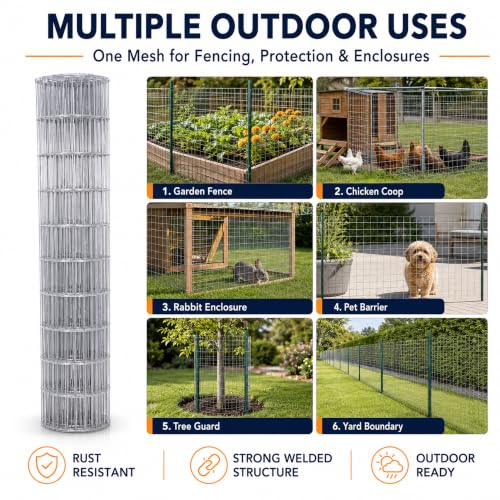 Welded Wire Mesh Fence 5ft x 50ft 2"x4" 15 Gauge Galvanized Wire Fence Roll | Heavy Duty Galvanized Wire fencing Roll for Garden Dog Pen Chicken Coop Livestock & Backyard Fencing Resistant Utility Fence - size: 2×4in 5'×50'