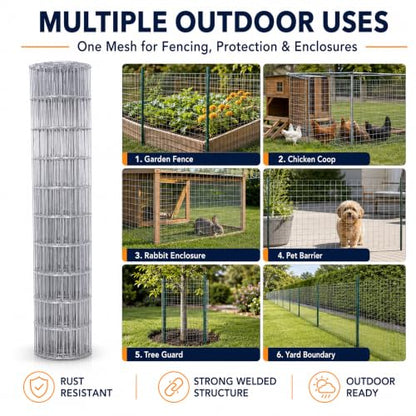Welded Wire Mesh Fence 5ft x 50ft 2"x4" 15 Gauge Galvanized Wire Fence Roll | Heavy Duty Galvanized Wire fencing Roll for Garden Dog Pen Chicken Coop Livestock & Backyard Fencing Resistant Utility Fence - size: 2×4in 5'×50'