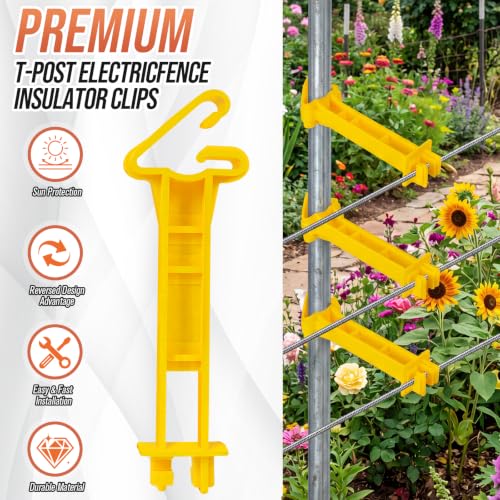 100 Pcs 5 Inch Snap-On T-Post Electric Fence Insulators, Yellow
