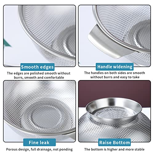 Kyraton Stainless Steel Colander 5 Quart, Professional Strainer with Heavy Duty Handles and Self Draining Solid Ring Base for Pasta, Spaghetti, Berry, Veggies, Fruits, Noodles, Salads Dishwasher Safe