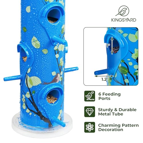 Kingsyard Metal Bird Feeders for Outdoors Hanging, Tube Bird Feeder - color: Blue