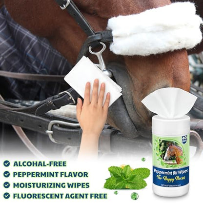 Threlaco 3 Pack Horse Bit Wipes 120 Pcs Peppermint Horse Bit Cleaners for Happy Horse Disposable Cleaning Wipes for English or Western Bits - style: Peppermint